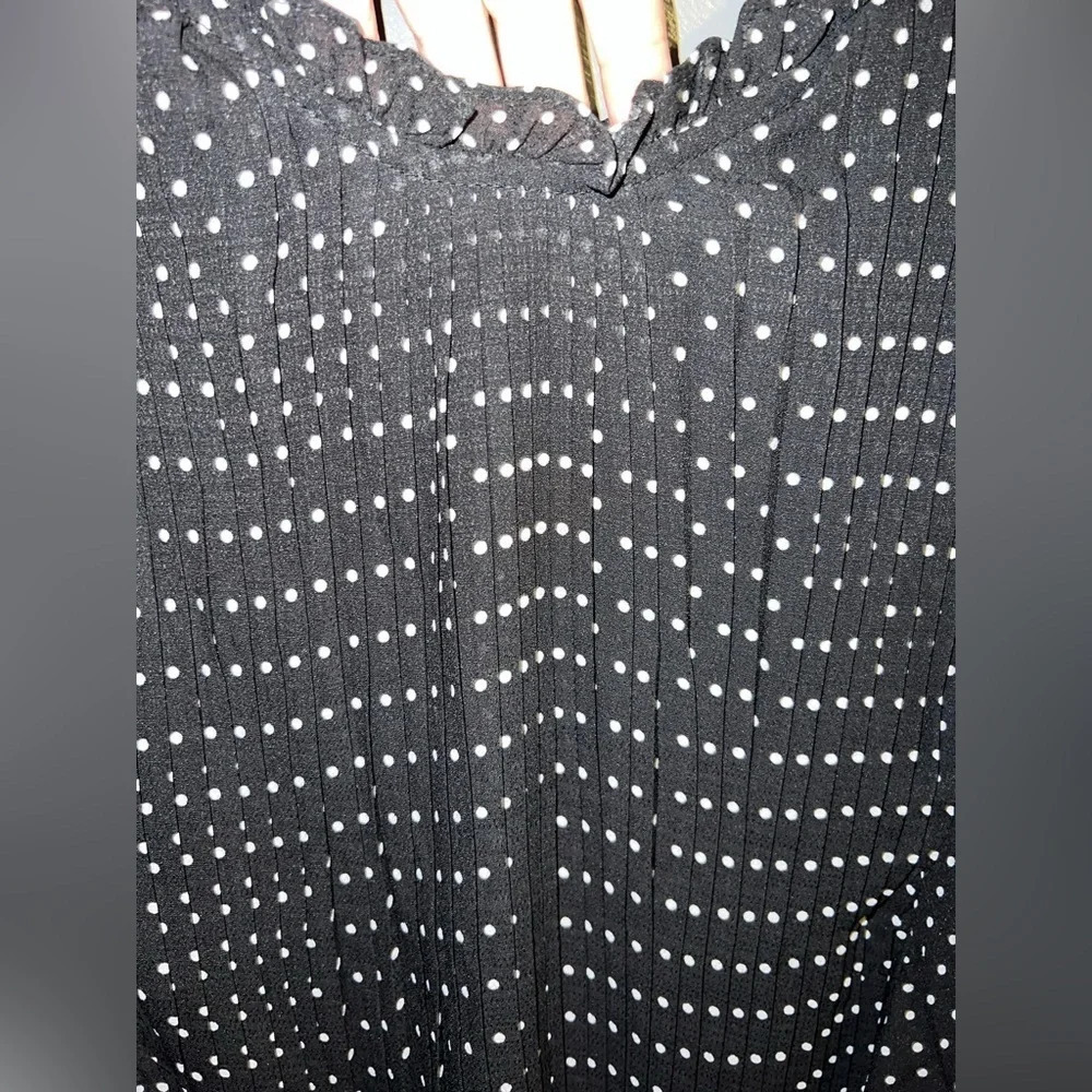 MUSTARD seed size medium black with white dots pleated shirt with ruffles. - Picture 4 of 6